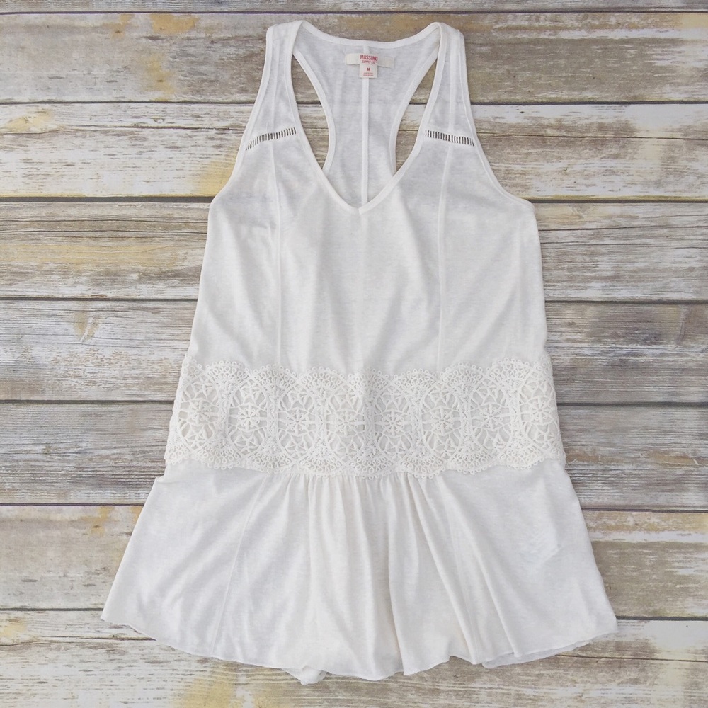 Cream Lace Hi Low V Neck Tank